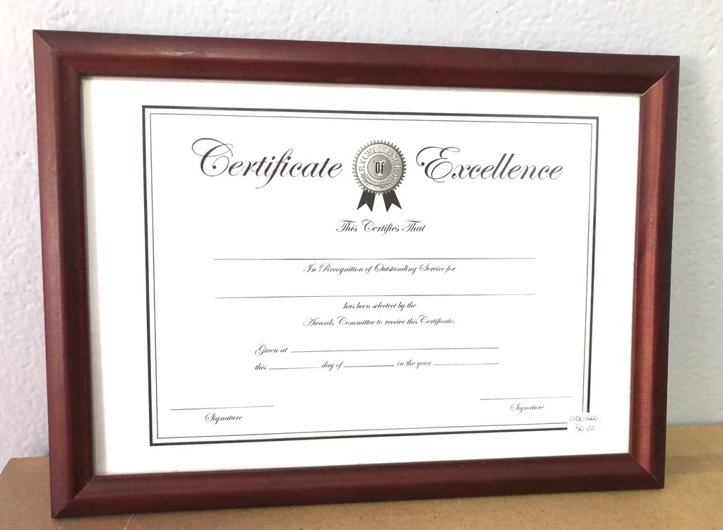 Certificate in wooden frame